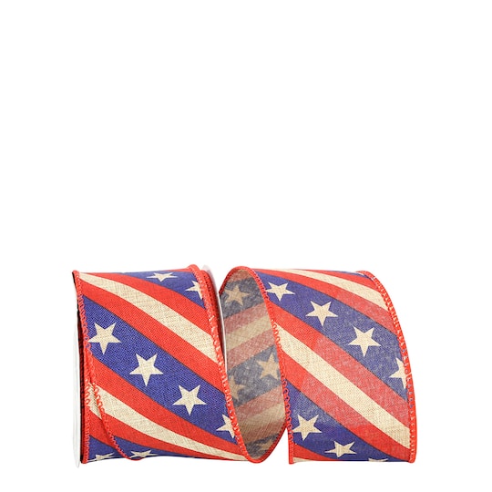 JAM Paper 2.5" x 10yd. Red, White & Blue Patriotic Banner Wired Ribbon